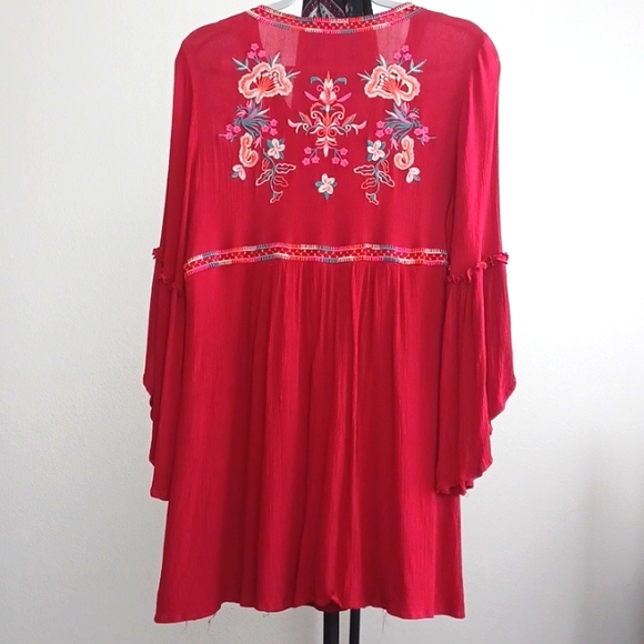 Altar'd State Red Embroidered Bell Sleeve Dress | M - Picture 5 of 5